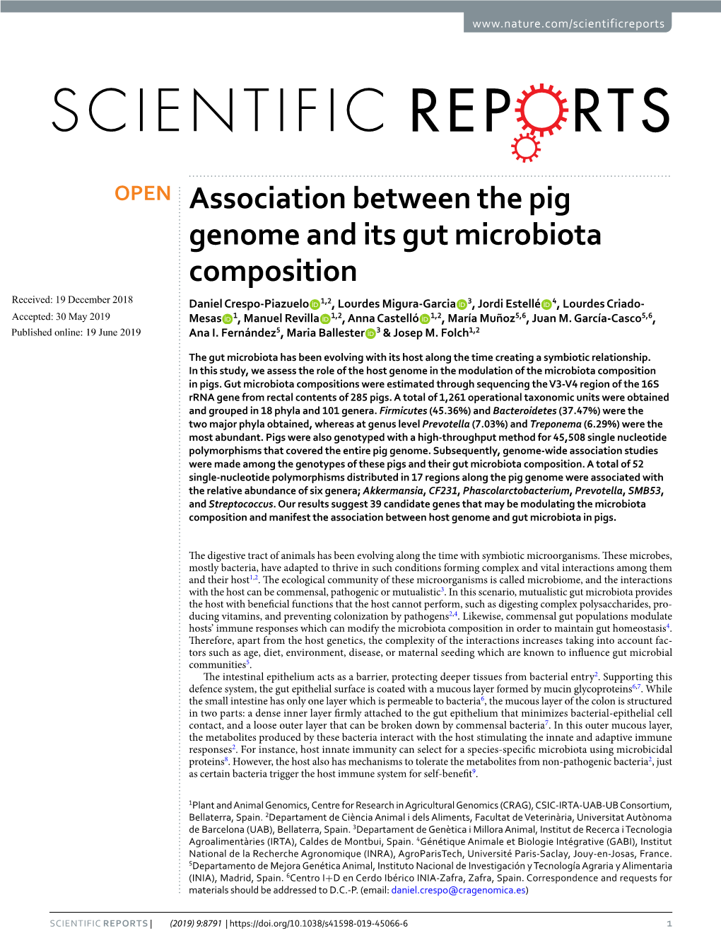 Association Between the Pig Genome and Its Gut Microbiota Composition