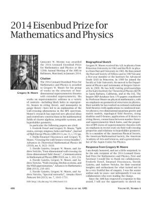 2014 Eisenbud Prize for Mathematics and Physics