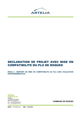 Declaration De Projet Avec Mise En Compatibilite Du Plu De Roques