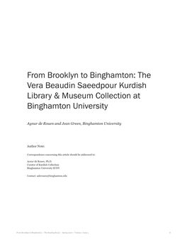 From Brooklyn to Binghamton: the Vera Beaudin Saeedpour Kurdish Library & Museum Collection at Binghamton University