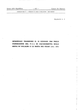 Allegato N. 1 Memoriale Trasmesso Il 18 Gennaio 1964 Dalla Federazione Del PCI Di Caltanisetta Sulla