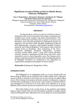 Significant Records of Birds on Puerco Island, Roxas, Palawan, Philippines