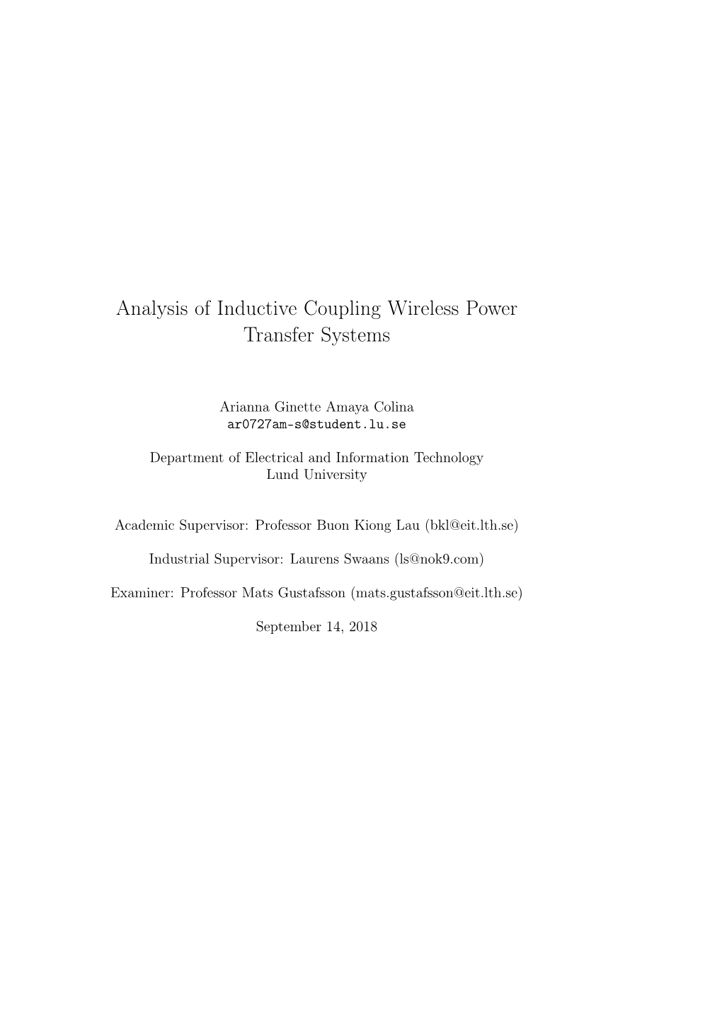 Analysis of Inductive Coupling Wireless Power Transfer Systems