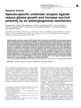 Species-Specific Urokinase Receptor Ligands Reduce Glioma Growth and Increase Survival Primarily by an Antiangiogenesis Mechanism