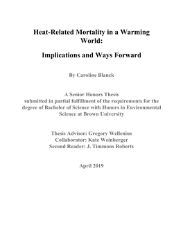 Heat-Related Mortality in a Warming World: Implications and Ways Forward