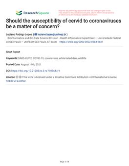 Should the Susceptibility of Cervid to Coronaviruses Be a Matter of Concern?
