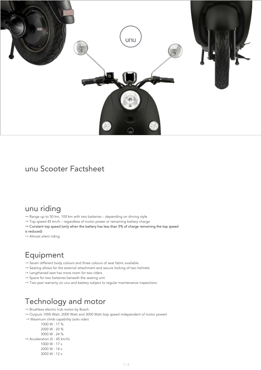 Unu Scooter Factsheet