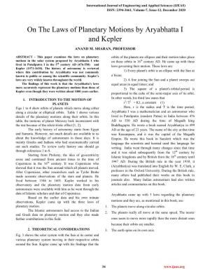 On the Laws of Planetary Motions by Aryabhatta I and Kepler