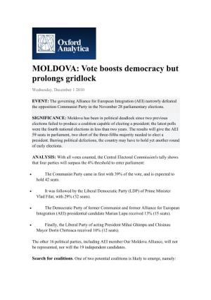 MOLDOVA: Vote Boosts Democracy but Prolongs Gridlock
