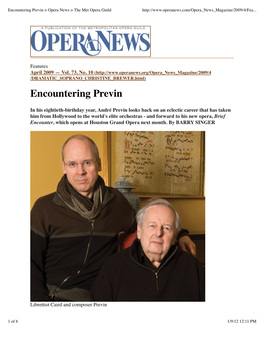 Encountering Previn &gt; Opera News &gt; the Met Opera Guild