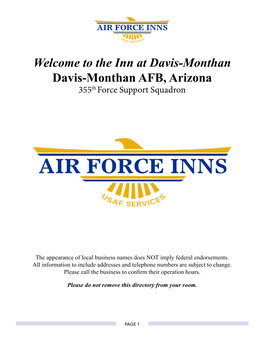 Welcome to the Inn at Davis-Monthan Davis-Monthan AFB, Arizona 355Th Force Support Squadron