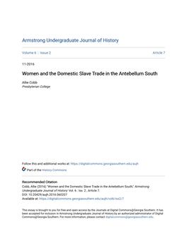 Women and the Domestic Slave Trade in the Antebellum South