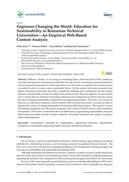 Engineers Changing the World: Education for Sustainability in Romanian Technical Universities—An Empirical Web-Based Content Analysis
