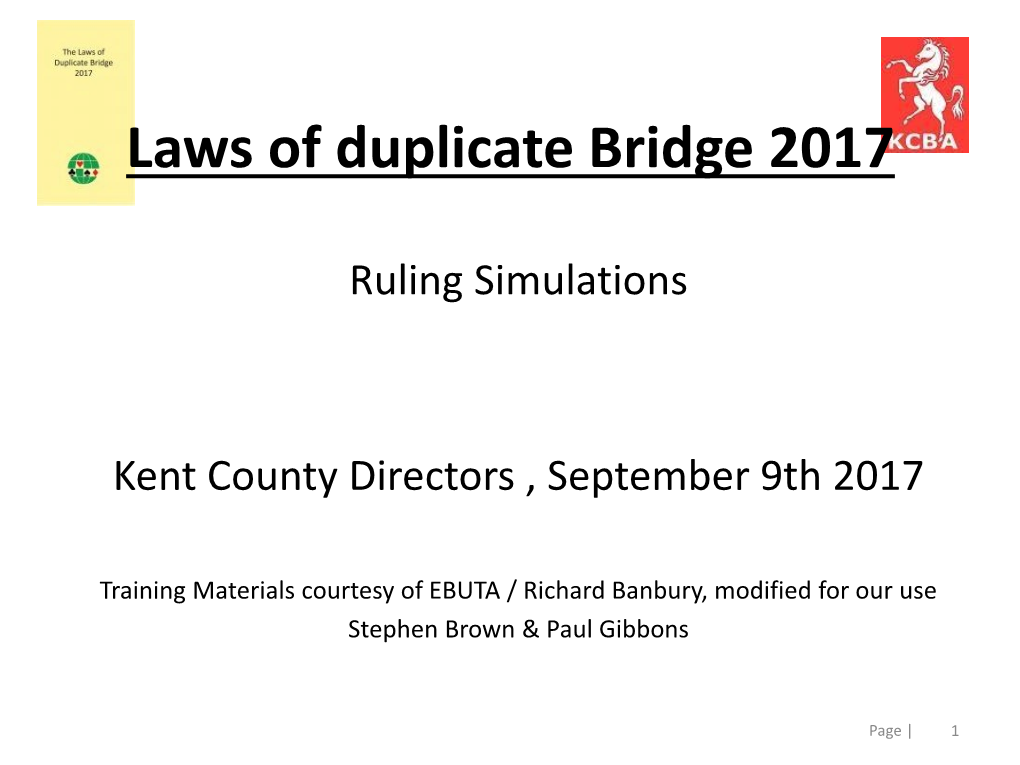 Laws of Duplicate Bridge 2017