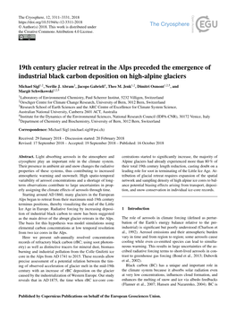 19Th Century Glacier Retreat in the Alps Preceded the Emergence of Industrial Black Carbon Deposition on High-Alpine Glaciers