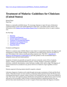 Treatment of Malaria: Guidelines for Clinicians (United States)