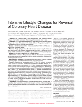 Intensive Lifestyle Changes for Reversal of Coronary Heart Disease