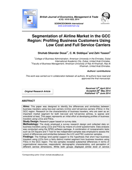 Segmentation of Airline Market in the GCC Region: Profiling Business Customers Using Low Cost and Full Service Carriers