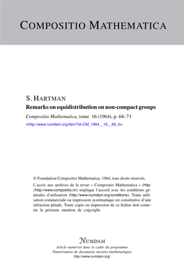 Remarks on Equidistribution on Non-Compact Groups Compositio Mathematica, Tome 16 (1964), P