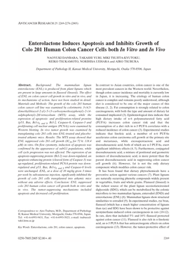 Enterolactone Induces Apoptosis and Inhibits Growth of Colo 201 Human Colon Cancer Cells Both in Vitro and in Vivo