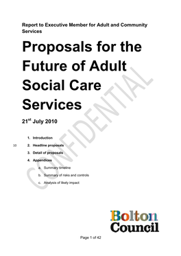 Report to Executive Member for Adult and Community Services Proposals for the Future of Adult Social Care Services