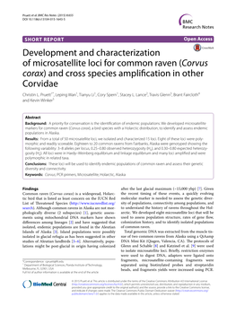 Development and Characterization of Microsatellite Loci for Common Raven (Corvus Corax) and Cross Species Amplification in Other Corvidae Christin L