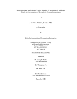 Development and Application of Passive Samplers for Assessing Air and Freely Dissolved Concentrations of Hydrophobic Organic Contaminants