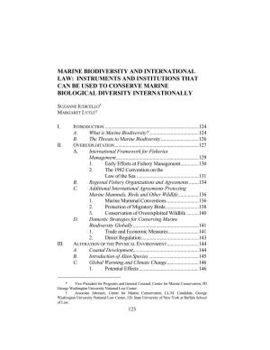 Marine Biodiversity and International Law: Instruments and Institutions That Can Be Used to Conserve Marine Biological Diversity Internationally