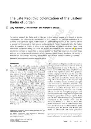 The Late Neolithic Colonization of the Eastern Badia of Jordan