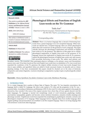 Phonological Effects and Functions of English Loan-Words on the Tiv