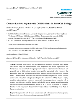 Asymmetric Cell Divisions in Stem Cell Biology