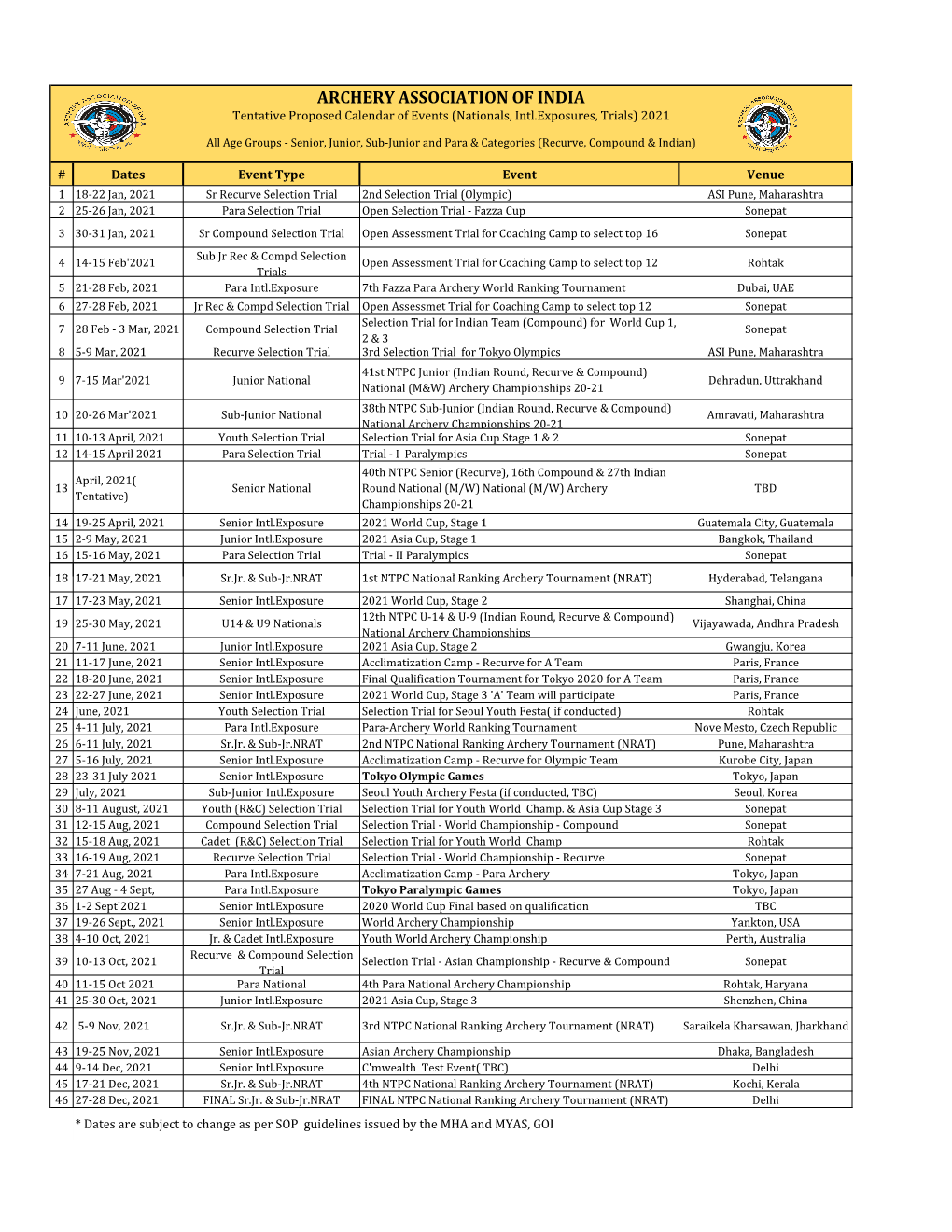 AAI Calendar 2021