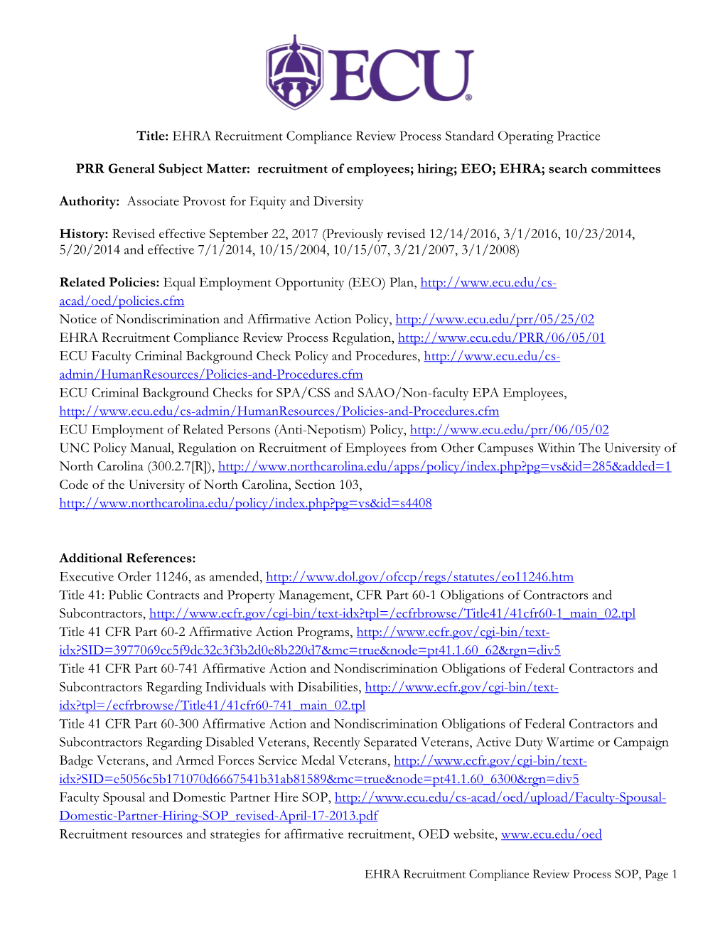 Title: EHRA Recruitment Compliance Review Process Standard Operating Practice