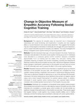Change in Objective Measure of Empathic Accuracy Following Social Cognitive Training