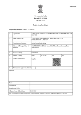 GST Registration Certificate of TANGEDCO