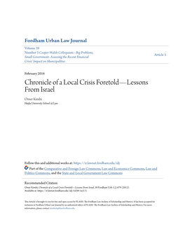 Chronicle of a Local Crisis Foretold—Lessons from Israel Omer Kimhi Haifa University School of Law