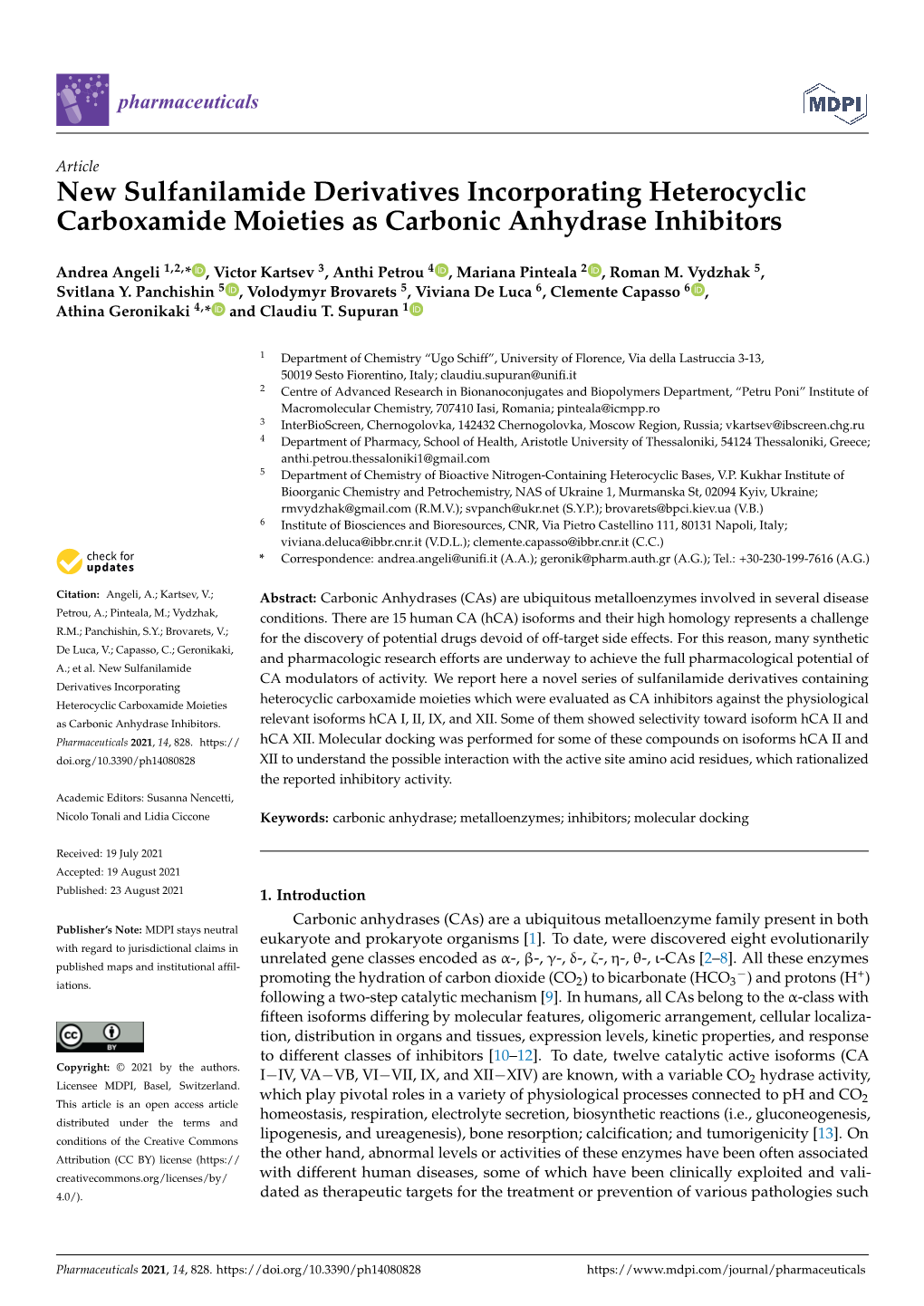 New Sulfanilamide Derivatives Incorporating Heterocyclic Carboxamide Moieties As Carbonic Anhydrase Inhibitors