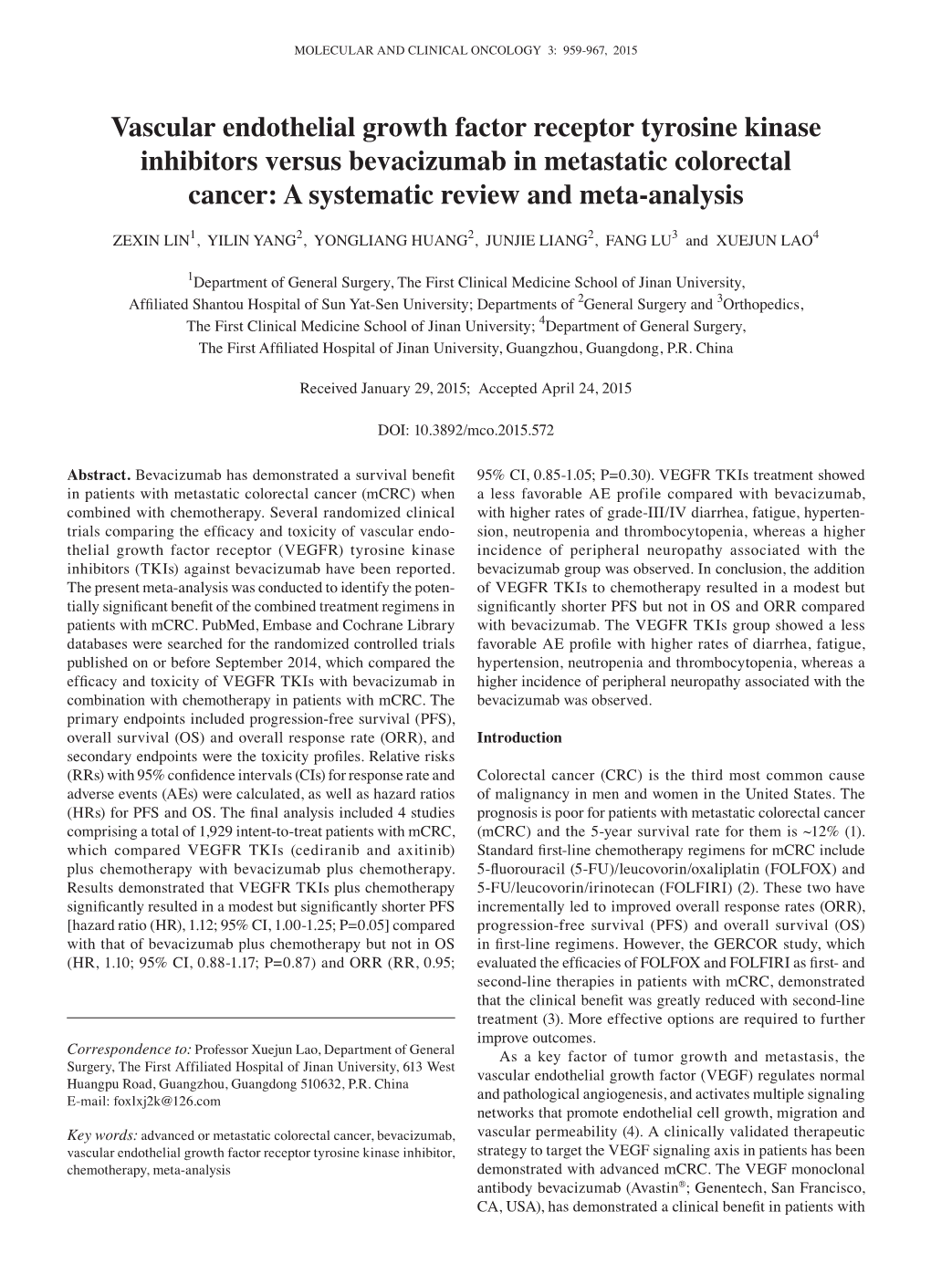 Vascular Endothelial Growth Factor Receptor Tyrosine Kinase Inhibitors Versus Bevacizumab in Metastatic Colorectal Cancer: a Systematic Review and Meta-Analysis