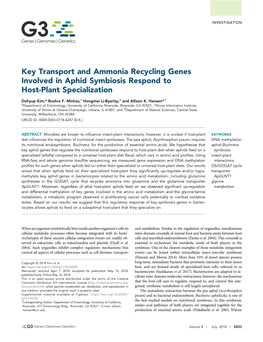 Key Transport and Ammonia Recycling Genes Involved in Aphid Symbiosis Respond to Host-Plant Specialization