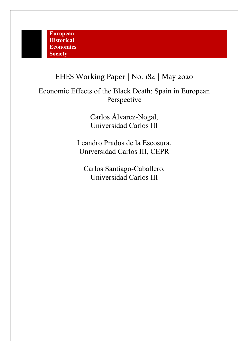 Economic Effects of the Black Death: Spain in European Perspective