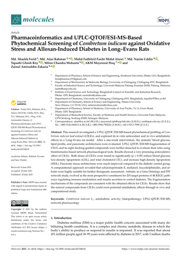 Pharmacoinformatics and UPLC-QTOF/ESI-MS-Based Phytochemical Screening of Combretum Indicum Against Oxidative Stress and Alloxan-Induced Diabetes in Long–Evans Rats