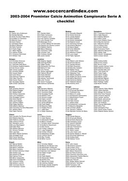 2003-2004 Prominter Calcio Animotion Campionato Serie a Checklist