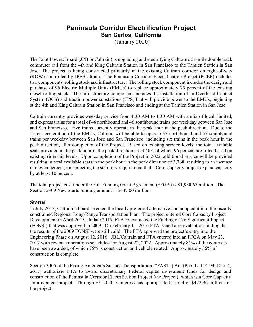 Peninsula Corridor Electrification Project Profile