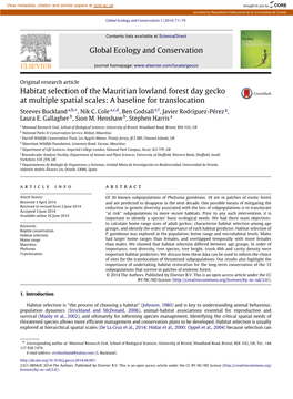 Habitat Selection of the Mauritian Lowland Forest Day Gecko at Multiple Spatial Scales: a Baseline for Translocation Steeves Buckland A,B,∗, Nik C