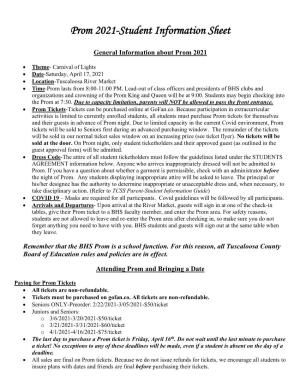 Prom 2021-Student Information Sheet