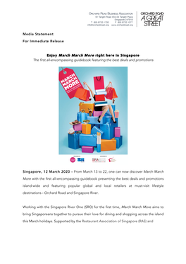 Media Statement for Immediate Release Enjoy March March More Right Here in Singapore the First All-Encompassing Guidebook Featur