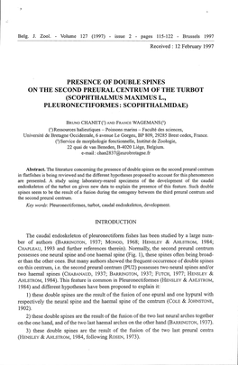 Presence of Double Spines on the Second Preural Centrum of the Turbot (Scophthalmus Maximus L., Pleuronectiformes: Scophthalmidae)