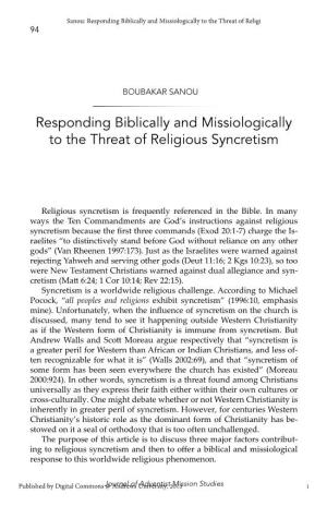 Responding Biblically and Missiologically to the Threat of Religious Syncretism