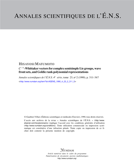 Whittaker Vectors for Complex Semisimple Lie Groups, Wave Front Sets, and Goldie Rank Polynomial Representations