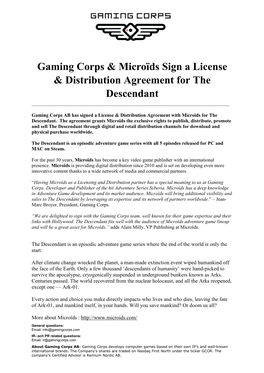 Gaming Corps & Microïds Sign a License & Distribution Agreement
